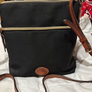 Stylish‎ Black Crossbody Bag with Brown Leather Accents Dooney & Bourke